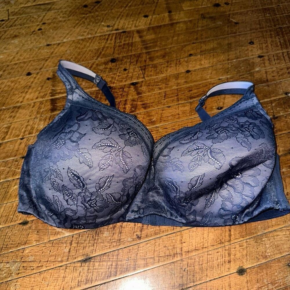 Cacique blue & gray lace lightly lined 44DDD Balconette bra